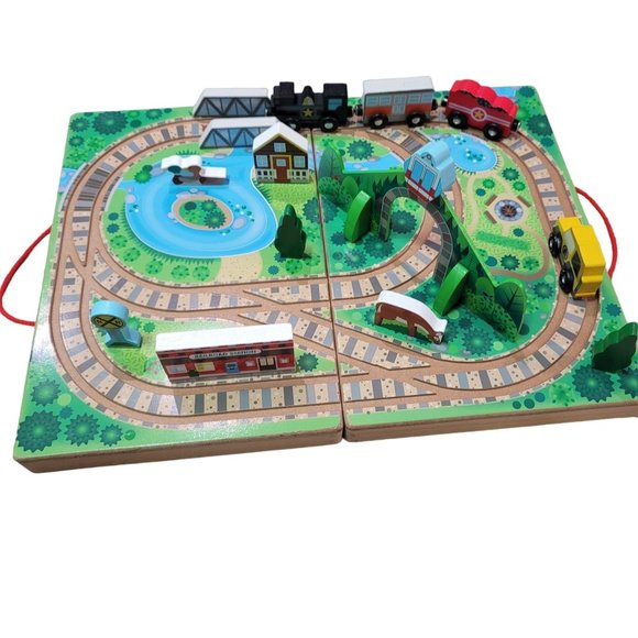Melissa & Doug 17-Piece Wooden Take-Along Tabletop Railroad perfect for travel - Picture 12 of 13